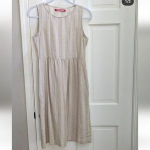 Pyne & Smith Dress No. 26 in biscuit stripe, small, altered